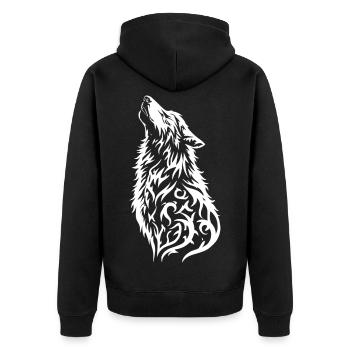 Wildes Wolfkopf Tattoo Design - Unisex Premium Bio Zip Hoodie - Schwarz - Hinten - Nico (187cm)