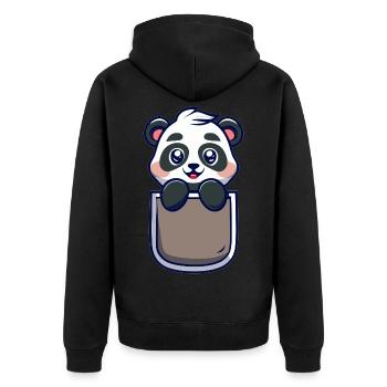Panda Pocket Funny and Original Gift Idea - Unisex Premium Organic Zip Hoodie - black - Back - Nico (187cm)