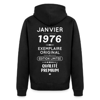 50. Jahrestag - Januar 1976 Original - Unisex Premium Bio Zip Hoodie - Schwarz - Hinten - Nico (187cm)