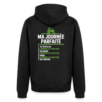 Ma journée parfaite conduire un tracteur - Veste à capuche bio Premium Unisexe - noir - Dos - Nico (187cm)