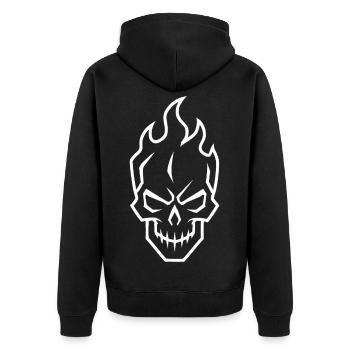 Flaming Skull Silhouette Gamer Icon - Unisex Premium Organic Zip Hoodie - black - Back - Nico (187cm)