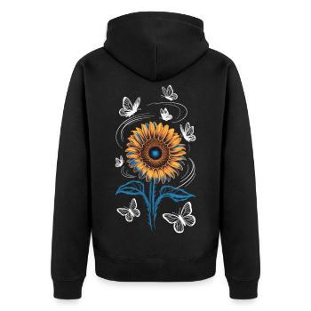 Tournesol avec des papillons - Veste à capuche bio Premium Unisexe - noir - Dos - Nico (187cm)