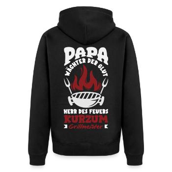 Papa Wächter Der Glut Herr Des Feuers - Unisex Premium Bio Zip Hoodie - Schwarz - Hinten - Nico (187cm)