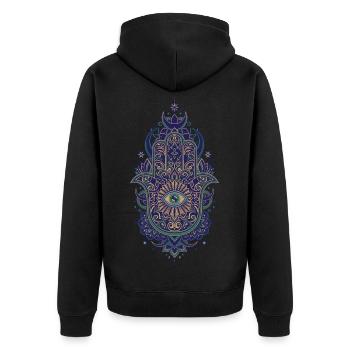 Spiritualität Heilige Geometrie Lotusblume Zen - Unisex Premium Bio Zip Hoodie - Schwarz - Hinten - Nico (187cm)