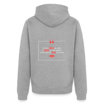 Starker Papa! - Unisex Premium Bio Zip Hoodie - Grau meliert - Hinten - Nico (187cm)