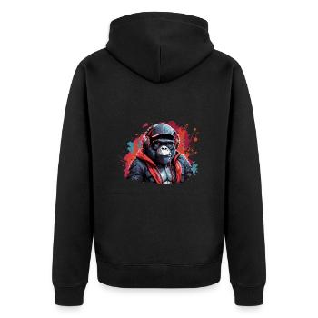 gorilla Affe Tier Kunst I cooles niedliches - Unisex Premium Bio Zip Hoodie - Schwarz - Hinten - Nico (187cm)
