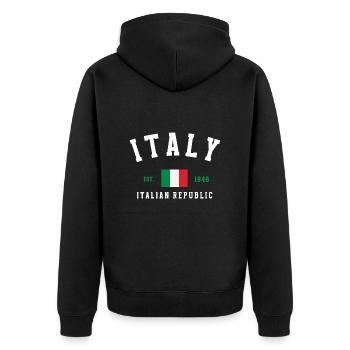 Italy est 1946 - Unisex Premium Organic Zip Hoodie - black - Back - Nico (187cm)