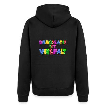 AfD stoppen gegen rechts Demokratie Vielfalt links - Unisex Premium Bio Zip Hoodie - Schwarz - Hinten - Nico (187cm)