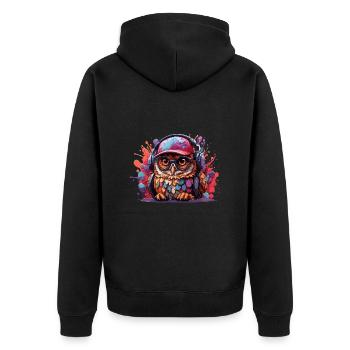 eule Tier Kunst I cooles niedliches eule - Unisex Premium Bio Zip Hoodie - Schwarz - Hinten - Nico (187cm)