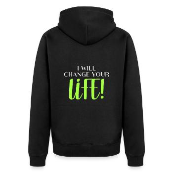 Ich werde Ihr Leben verändern! - Unisex Premium Bio Zip Hoodie - Schwarz - Hinten - Nico (187cm)