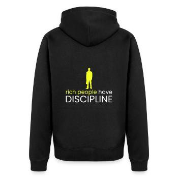 rich people have discipline - Unisex Premium Organic Zip Hoodie - black - Back - Nico (187cm)