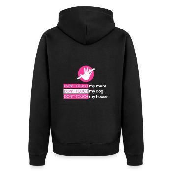 Rühr meinen Mann, meinen Hund, mein Zuhause nicht - Unisex Premium Bio Zip Hoodie - Schwarz - Hinten - Nico (187cm)