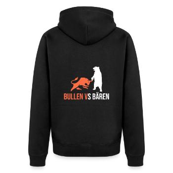 Bullen VS Bären - Unisex Premium Bio Zip Hoodie - Schwarz - Hinten - Nico (187cm)