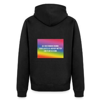 Als ich geboren wurde.. - Unisex Premium Bio Zip Hoodie - Schwarz - Hinten - Nico (187cm)