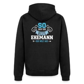 Ehemann - Unisex Premium Bio Zip Hoodie - Schwarz - Hinten - Nico (187cm)