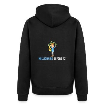 Millionär vor 42! - Unisex Premium Bio Zip Hoodie - Schwarz - Hinten - Nico (187cm)