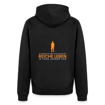 Vorbereitung auf reich Leben - Unisex Premium Bio Zip Hoodie - Schwarz - Hinten - Nico (187cm)