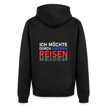 Amerika Reise - Unisex Premium Bio Zip Hoodie - Schwarz - Hinten - Nico (187cm)