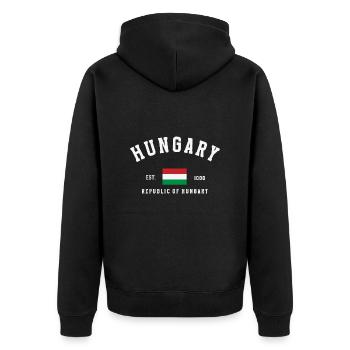 Hungary Est 1000 Vintage - Unisex Premium Organic Zip Hoodie - black - Back - Nico (187cm)