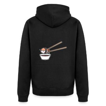 Japanese Food Lover FLying Sushi Into Soy - Unisex Premium Bio Zip Hoodie - Schwarz - Hinten - Nico (187cm)