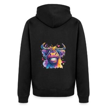 Funky Bunte Kuh in Aquarell - Unisex Premium Bio Zip Hoodie - Schwarz - Hinten - Nico (187cm)