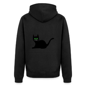 schwarze Katze - Unisex Premium Bio Zip Hoodie - Schwarz - Hinten - Nico (187cm)