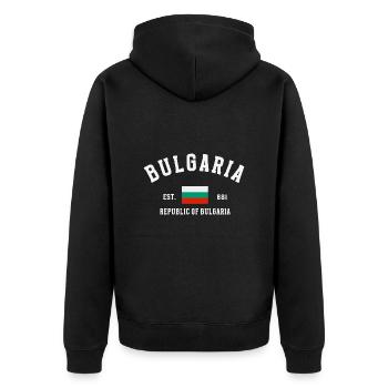 Bulgaria est 681 - Unisex Premium Organic Zip Hoodie - black - Back - Nico (187cm)