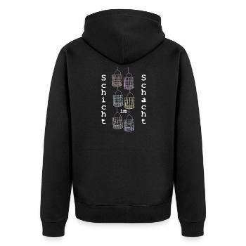 Schicht im Schacht (Kauenkorb) - Unisex Premium Bio Zip Hoodie - Schwarz - Hinten - Nico (187cm)