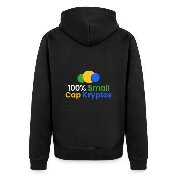 100% Small Cap Kryptos - Unisex Premium Bio Zip Hoodie - Schwarz - Hinten - Nico (187cm)