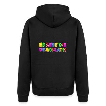 AfD stoppen gegen rechts Demokratie Vielfalt links - Unisex Premium Bio Zip Hoodie - Schwarz - Hinten - Nico (187cm)
