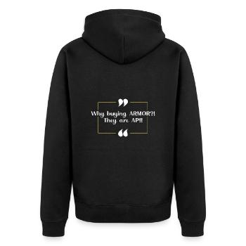 Real? ARMOR? ... AP enemies - Unisex Premium Organic Zip Hoodie - black - Back - Nico (187cm)