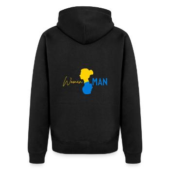 Frau > Mann - Unisex Premium Bio Zip Hoodie - Schwarz - Hinten - Nico (187cm)
