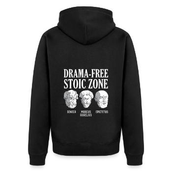 Drama-Free Stoic Zone Stoizismus Philosophie - Unisex Premium Bio Zip Hoodie - Schwarz - Hinten - Nico (187cm)