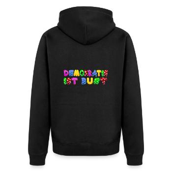 AfD stoppen gegen rechts Demokratie Vielfalt links - Unisex Premium Bio Zip Hoodie - Schwarz - Hinten - Nico (187cm)