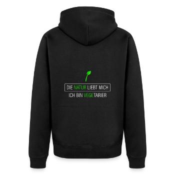 die Natur liebt mich - Vegetarier - Unisex Premium Bio Zip Hoodie - Schwarz - Hinten - Nico (187cm)