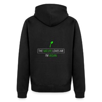 Die Natur liebt mich - ich bin Veganer - Unisex Premium Bio Zip Hoodie - Schwarz - Hinten - Nico (187cm)