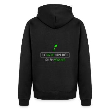 die Natur liebt mich-bin Veganer - Unisex Premium Bio Zip Hoodie - Schwarz - Hinten - Nico (187cm)