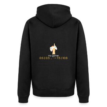 my game: 0:6 | 0:5 .. -> - Unisex Premium Organic Zip Hoodie - black - Back - Nico (187cm)