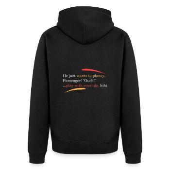 Er will nur spielen... - Unisex Premium Bio Zip Hoodie - Schwarz - Hinten - Nico (187cm)