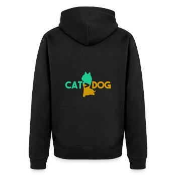Katze > Hund - Unisex Premium Bio Zip Hoodie - Schwarz - Hinten - Nico (187cm)