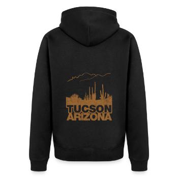 Tucson Arizona AZ City Vintage - Unisex Premium Bio Zip Hoodie - Schwarz - Hinten - Nico (187cm)