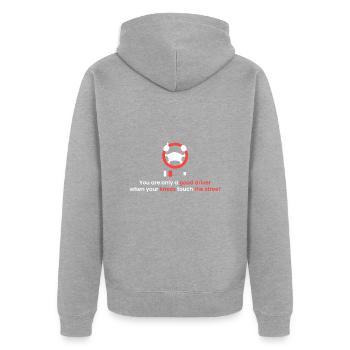 Les genoux sur la route! - Veste à capuche bio Premium Unisexe - gris chiné - Dos - Nico (187cm)