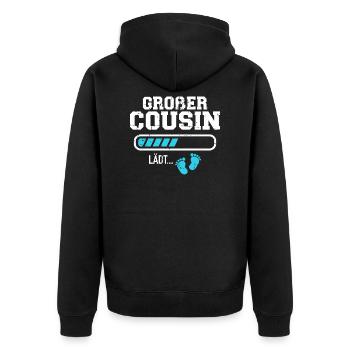 Großer Cousin - Unisex Premium Bio Zip Hoodie - Schwarz - Hinten - Nico (187cm)