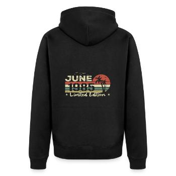 June 39th Anniversary Born 1985 Vibe Vintage - Unisex Premium Organic Zip Hoodie - black - Back - Nico (187cm)
