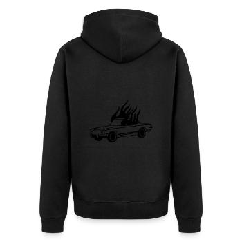Auto in Flammen - Oldtimer - Unisex Premium Bio Zip Hoodie - Schwarz - Hinten - Nico (187cm)