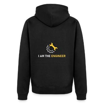 Ich bin der Ingenieur - Unisex Premium Bio Zip Hoodie - Schwarz - Hinten - Nico (187cm)