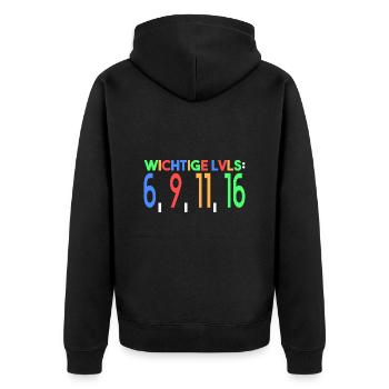 wichtige lvls: 6, 9, 11, 16 - Unisex Premium Bio Zip Hoodie - Schwarz - Hinten - Nico (187cm)