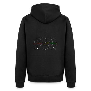 starte-arbeite hart-verdiene viel - Unisex Premium Bio Zip Hoodie - Schwarz - Hinten - Nico (187cm)