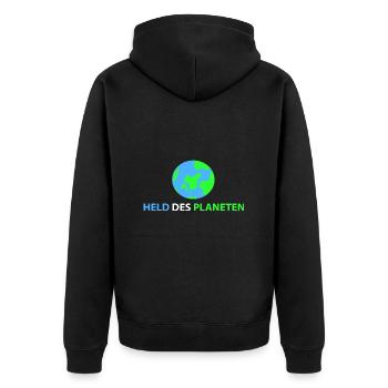 Held des Planeten - Unisex Premium Bio Zip Hoodie - Schwarz - Hinten - Nico (187cm)