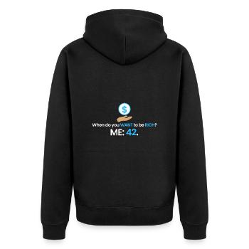 Rich at 42! - Unisex Premium Organic Zip Hoodie - black - Back - Nico (187cm)
